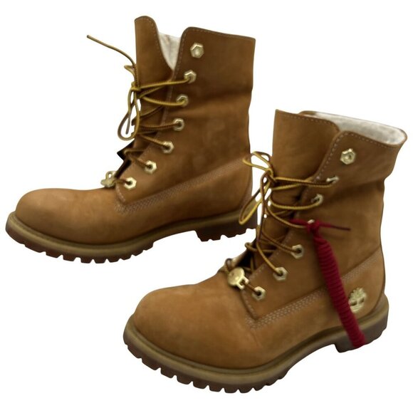 Timberland Womens 6.5W Teddy Fleece Fold-Down Wheat Waterproof Leather Boots - Picture 2 of 16
